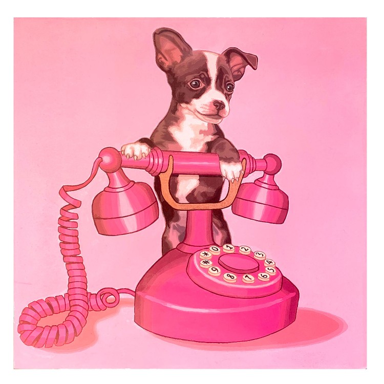 CUADRO DECORATIVO MADERA DISEÑO PERRO TELÉFONO 29X29CM