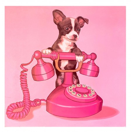 CUADRO DECORATIVO MADERA DISEÑO PERRO TELÉFONO 29X29CM