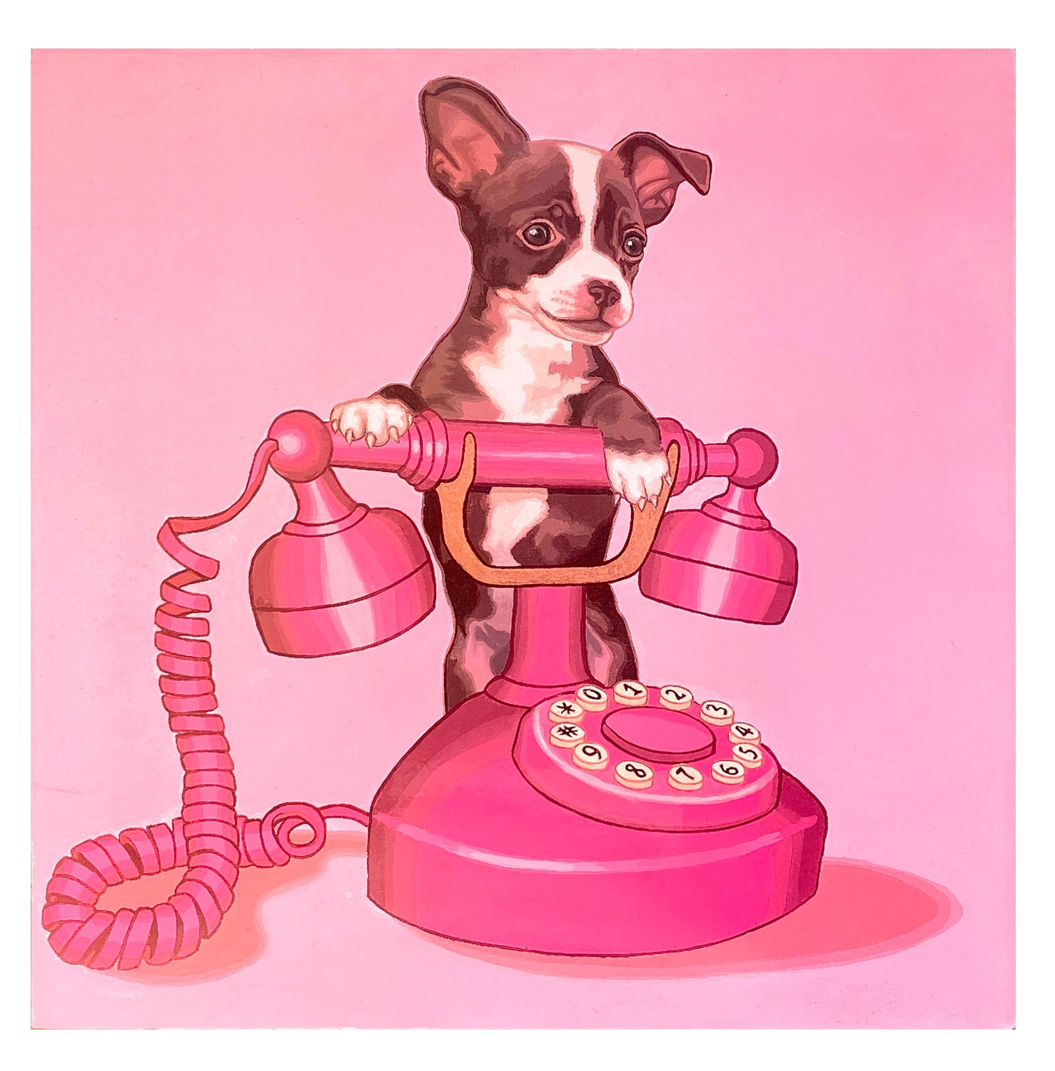 CUADRO DECORATIVO MADERA DISEÑO PERRO TELÉFONO 29X29CM