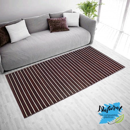 Tappeto in bamboo naturale colore Noce con Linee di Crema , Casa e altro ancora
