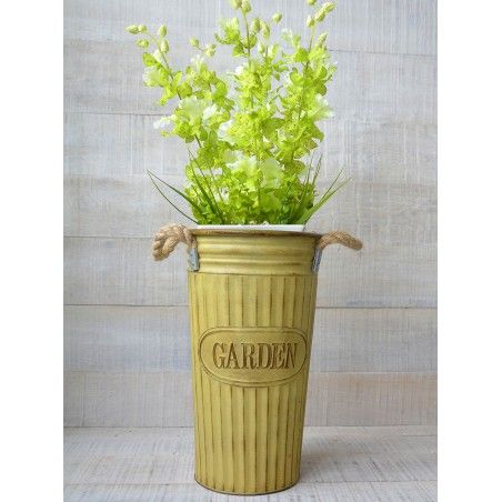 Vase en Métal avec Poignées Design Vintage de Couleur Jaune, Décor de Jardin à la Maison et Plus