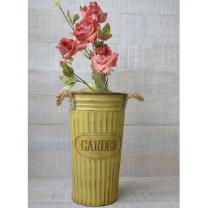 Vase en Métal avec Poignées Design Vintage de Couleur Jaune, Décor de Jardin à la Maison et Plus