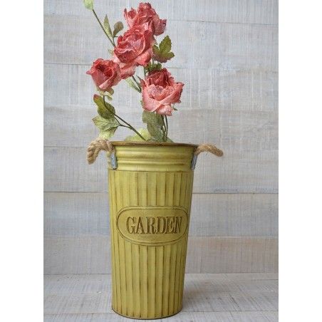 Jarrón de Metal con Asas Diseño Vintage Color Amarillo Decoración Garden Hogar y Más