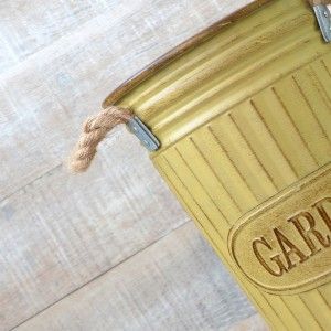 Vase en Métal avec Poignées Design Vintage de Couleur Jaune, Décor de Jardin à la Maison et Plus