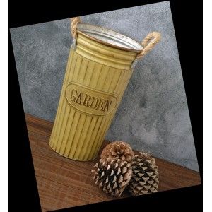Vase en Métal avec Poignées Design Vintage de Couleur Jaune, Décor de Jardin à la Maison et Plus