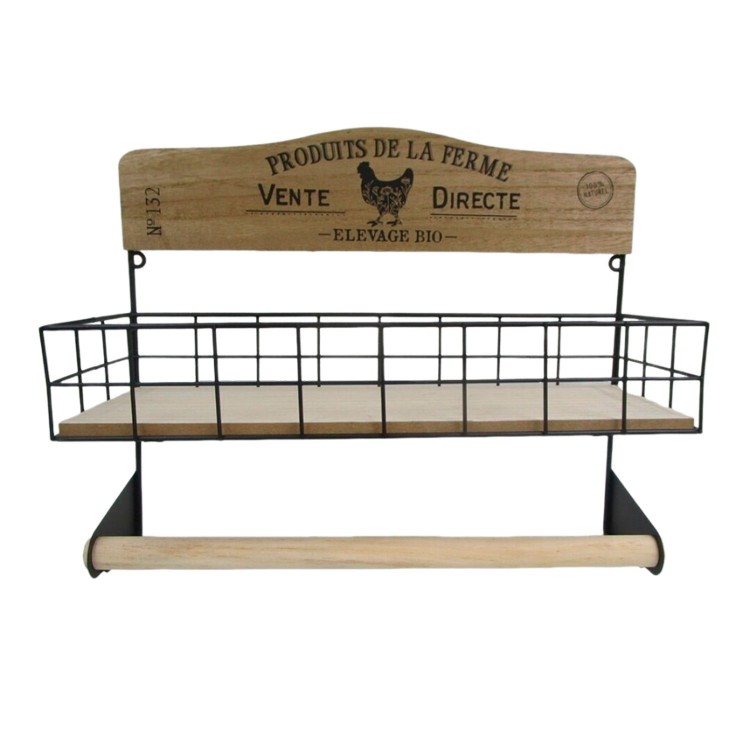 ESTANTERIA COLGANTE CON PORTARROLLOS COCINA FARM 34X13CM
