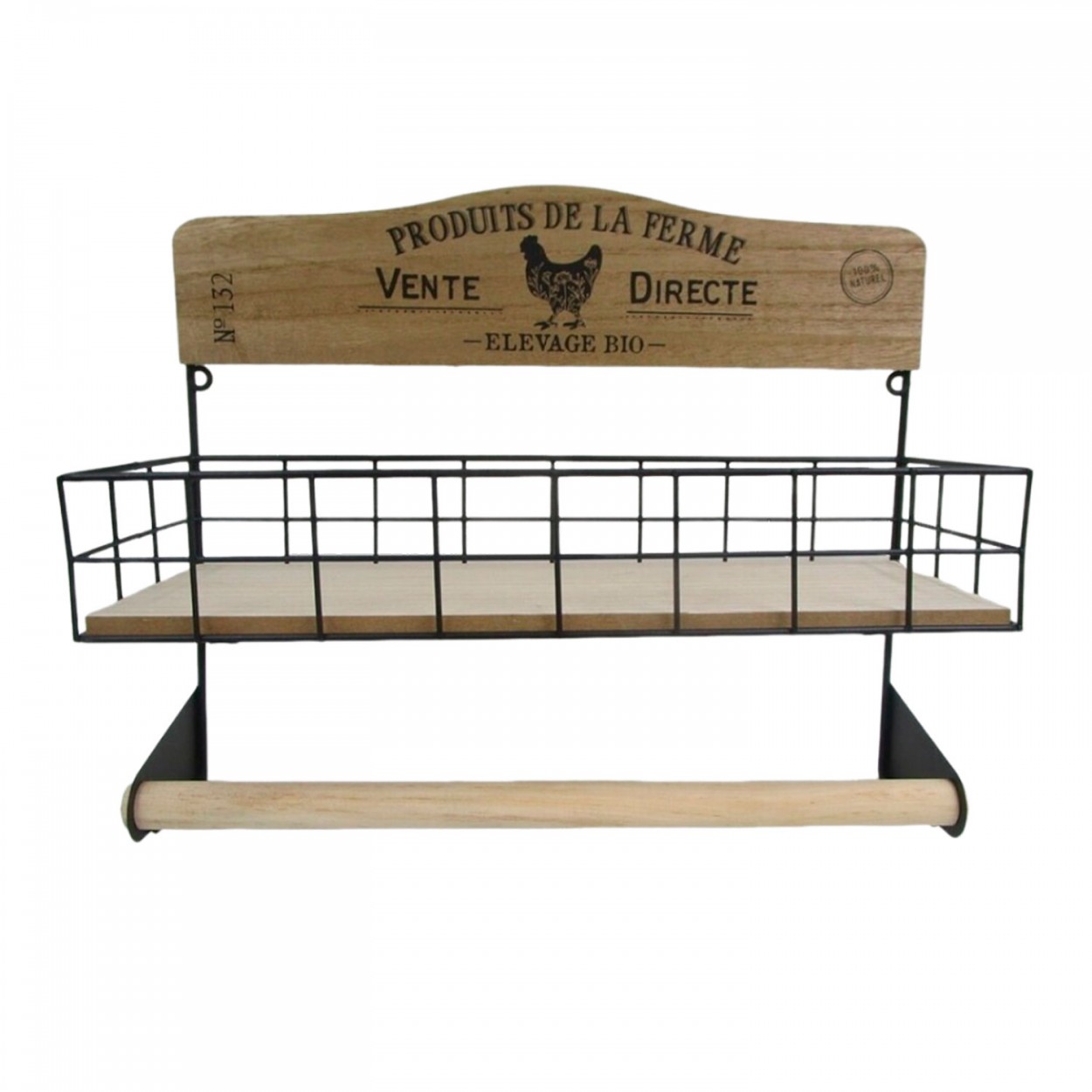 ESTANTERIA COLGANTE CON PORTARROLLOS COCINA FARM 34X13CM