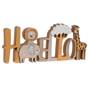 DECORACIÓN MESA INFANTIL ANIMALES HELLO MDF 30X2X12CM