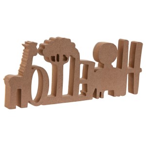 DECORACIÓN MESA INFANTIL ANIMALES HELLO MDF 30X2X12CM