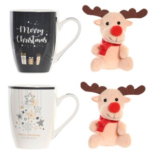 TAZA DESAYUNO NAVIDEÑA CON RENO PELUCHE 36CL