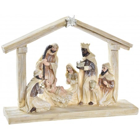 PORTAL DE BELÉN NACIMIENTO RESINA CASA BEIGE 21X5X15CM