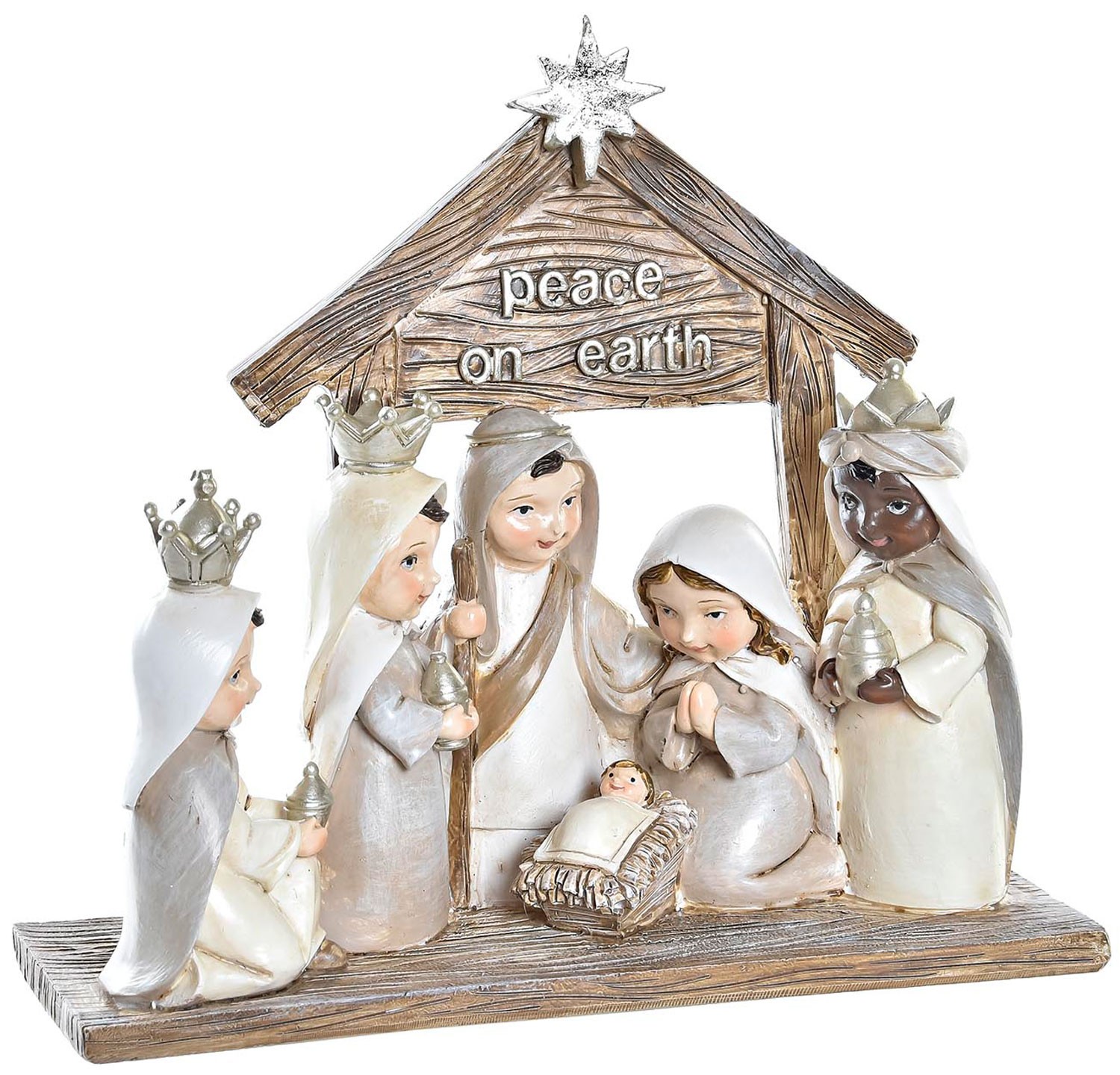 PORTAL DE BELÉN NACIMIENTO RESINA PEACE MARRÓN 17X7X15,5CM