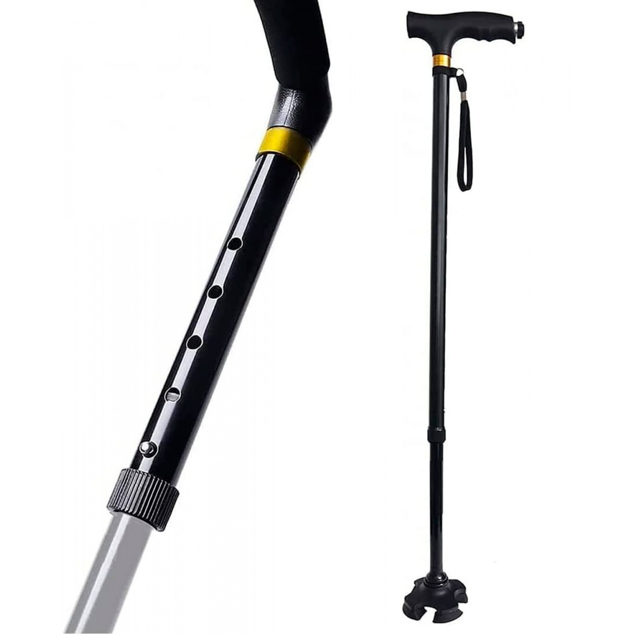 BASTÓN PERSONAS MAYORES EXTENSIBLE ALUMINIO LUZ LED TOBILLO BIÓNICO ANTIDESLIZANTE 75/100CM