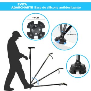 BASTÓN PERSONAS MAYORES EXTENSIBLE ALUMINIO LUZ LED TOBILLO BIÓNICO ANTIDESLIZANTE 75/100CM
