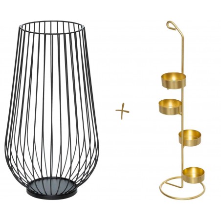 CANDELABRO PORTAVELAS METÁLICO CHIC NEGRO Y DORADO 20X35CM