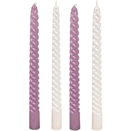 VELA CANDELABRO CÓNICAS NAVIDEÑA 25CM SET 4 LILAS Y BLANCAS