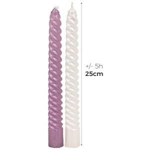 VELA CANDELABRO CÓNICAS NAVIDEÑA 25CM SET 4 LILAS Y BLANCAS